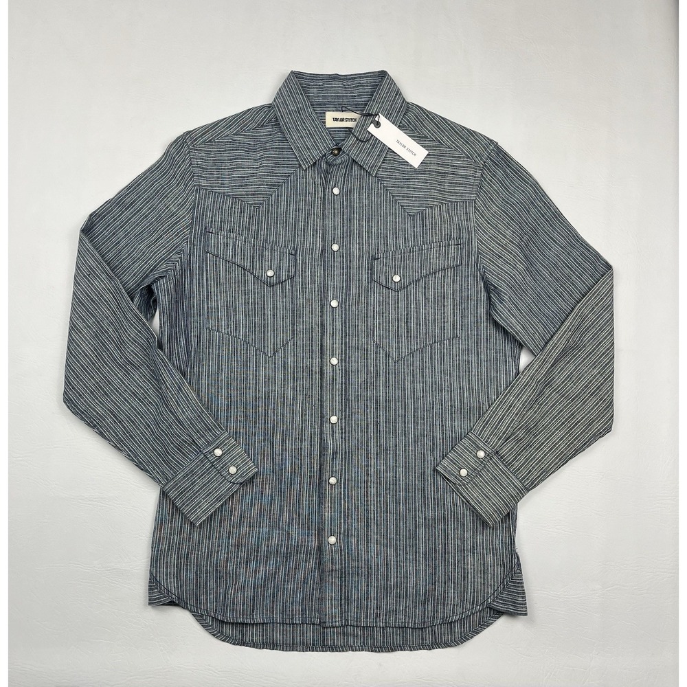 Taylor Stitch Western Shirt Mens 38 Stripe Pearl Snap Hemp Cowboy Rodeo Chambray